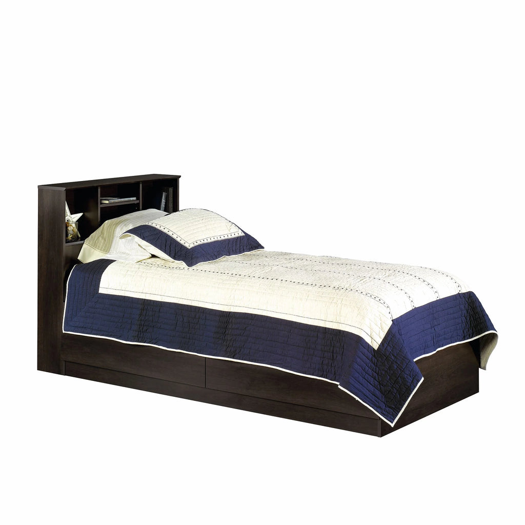 Your Zone Easy to Assemble Storage Bed with Bookcase Headboard, Twin, Natural Teak Finish
