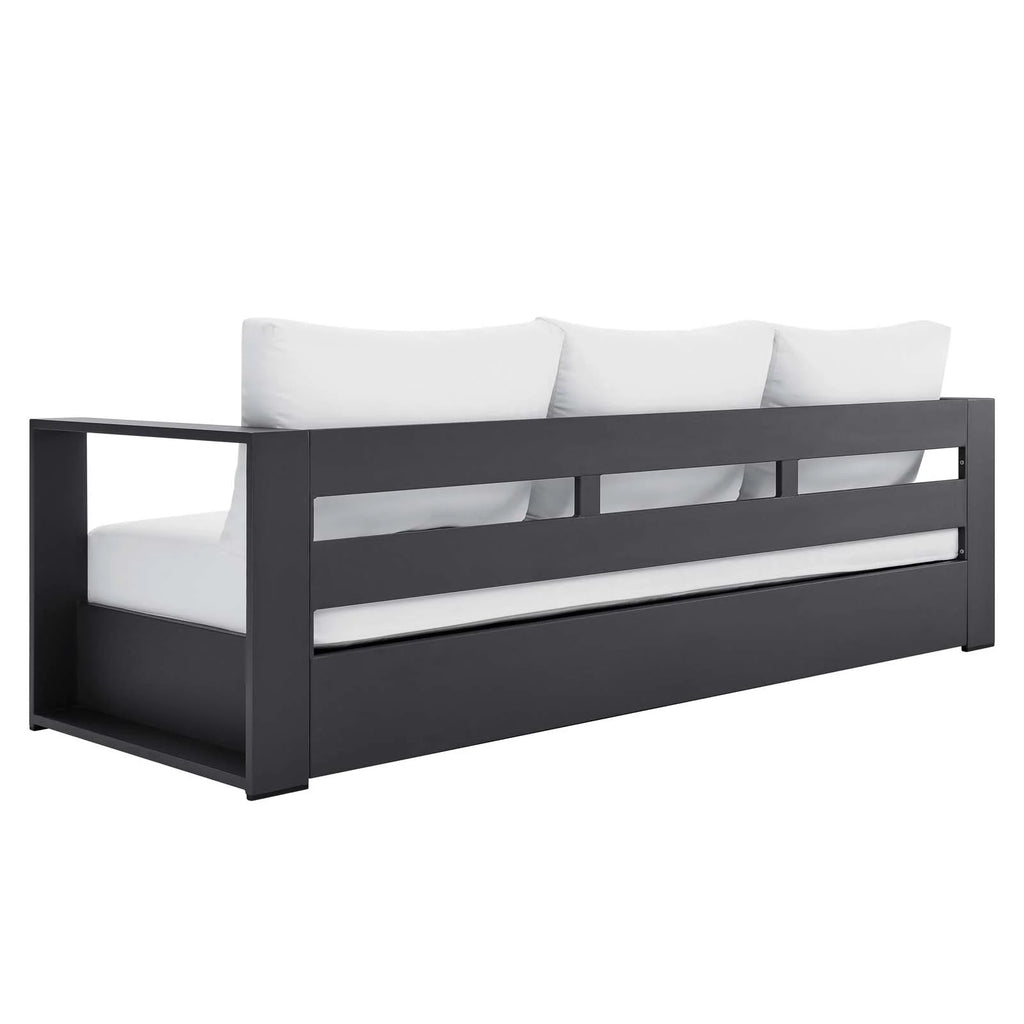 Lounge Sofa Table Set, Grey Gray, Aluminum, Metal, Fabric, Modern Contemporary, Outdoor Patio Balcony Cafe Bistro Garden Furniture Hotel Hospitality