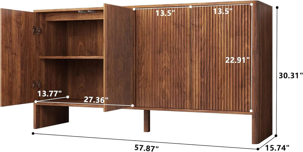 Wirrytor Sideboard Storage Cabinet with Doors and Shelves, Buffet Cabinet with Storage, Credenza Storage Cabinet for Kitchen, Wooden Fluted Cabinet, Under TV Cabinet with Storage - Black
