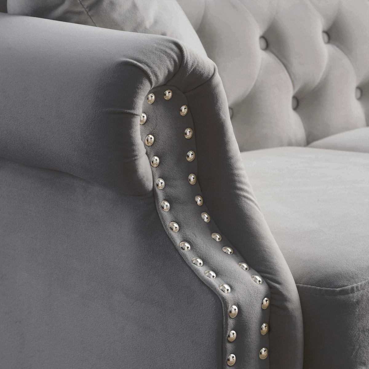 Chesterfield Upholstered Velvet Sofa, 3 Seater Button Tufted Couch with Nailhead Arms for Living Room Bedroom Office Apartment