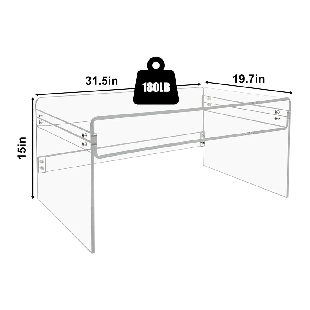 VDGPWA 32" Rectangle Waterfall Coffee Table, 0.6" Thick All Acrylic, Clear