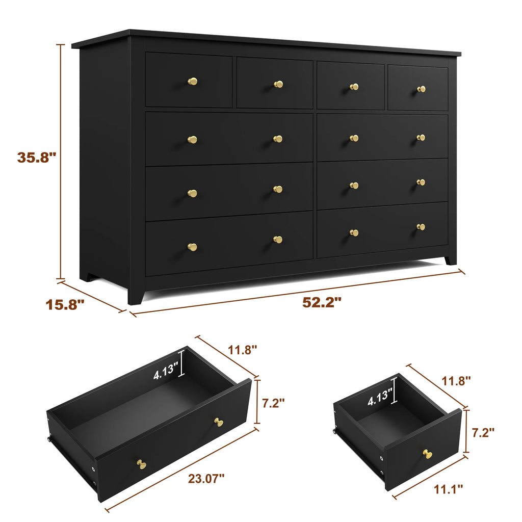 EnHomee White Dresser for Bedroom with 10 Drawers Modern Wood Dressers Chests of Drawers Wide Dresser for Adults