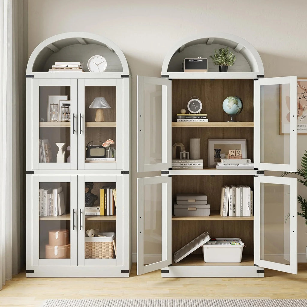 Arched Cabinet Tall Kitchen Pantry, Farmhouse Storage Cabinet Arch Hutch Cabinet, Large Bookshelf with Doors, Arched Bookcase with Cabinet, 5 Tier Kitchen Cabinet for Dining Room