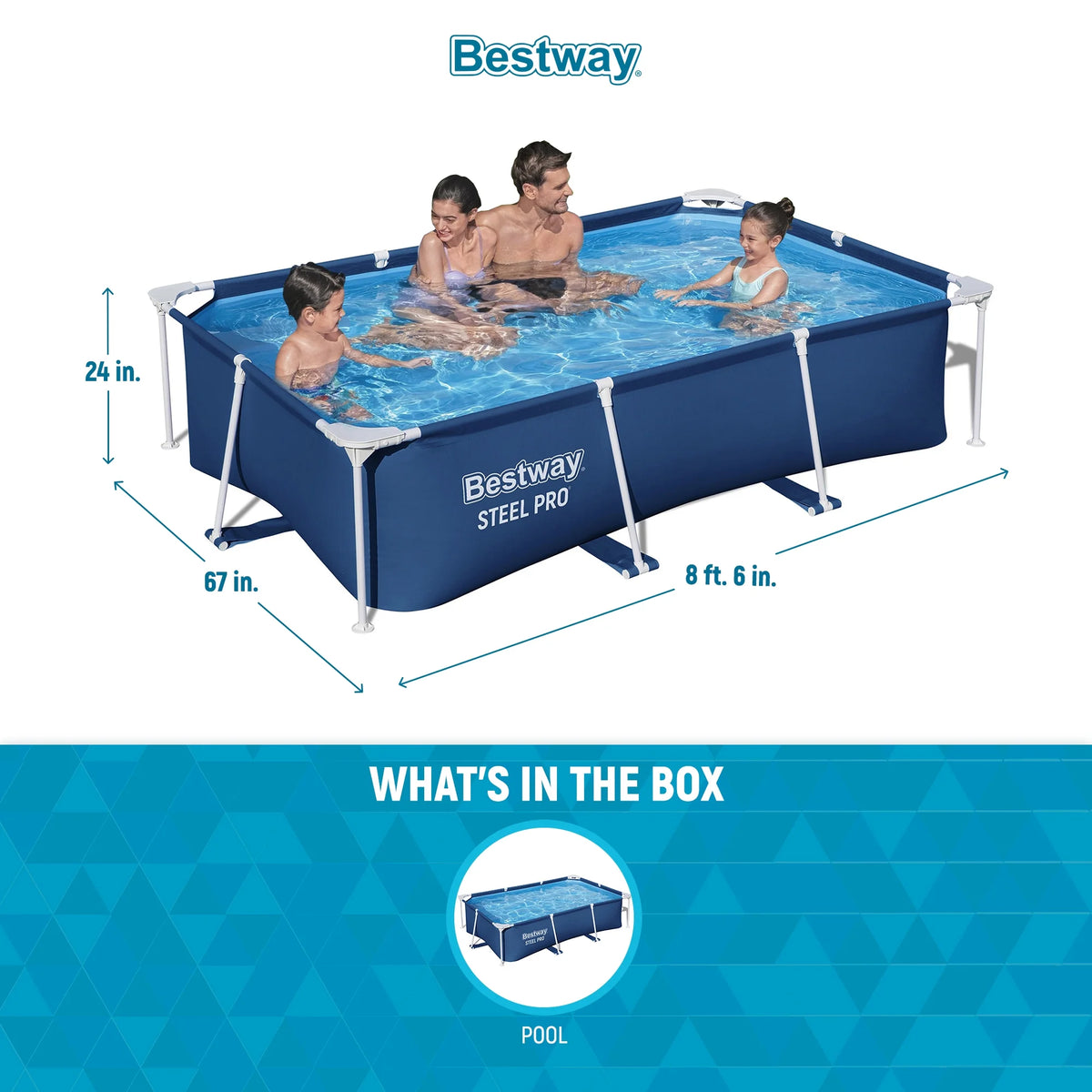 Open Box Bestway Steel Pro 8.5'x67"x24" Rectangular Above Ground Swimming Pool