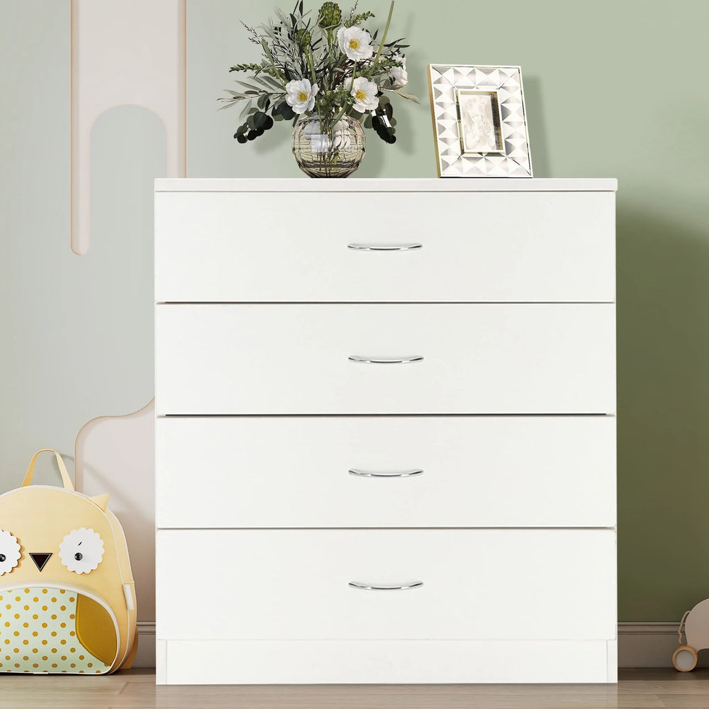 BTMWAY 4 Drawers Chest of Drawers, Wooden Chest of Drawers Storage Cabinet, Heavy Duty Wood Dresser Chest Cabinet for Bedroom, 25.98'' x 14'' x 22.05'', White