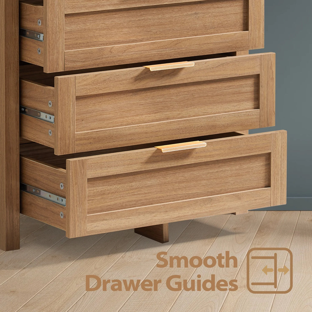 ARKANTOS Wooden 6 Drawer Double Dressers, Wide Chests of Drawers for Bedroom, Natural Oak