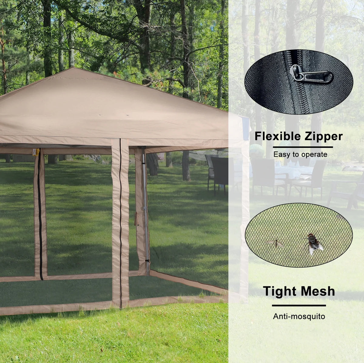 Aoodor 12'x12' Pop Up Canopy with Removable Mesh Sidewalls, Outdoor Portable Instant Shelter Tent-Black