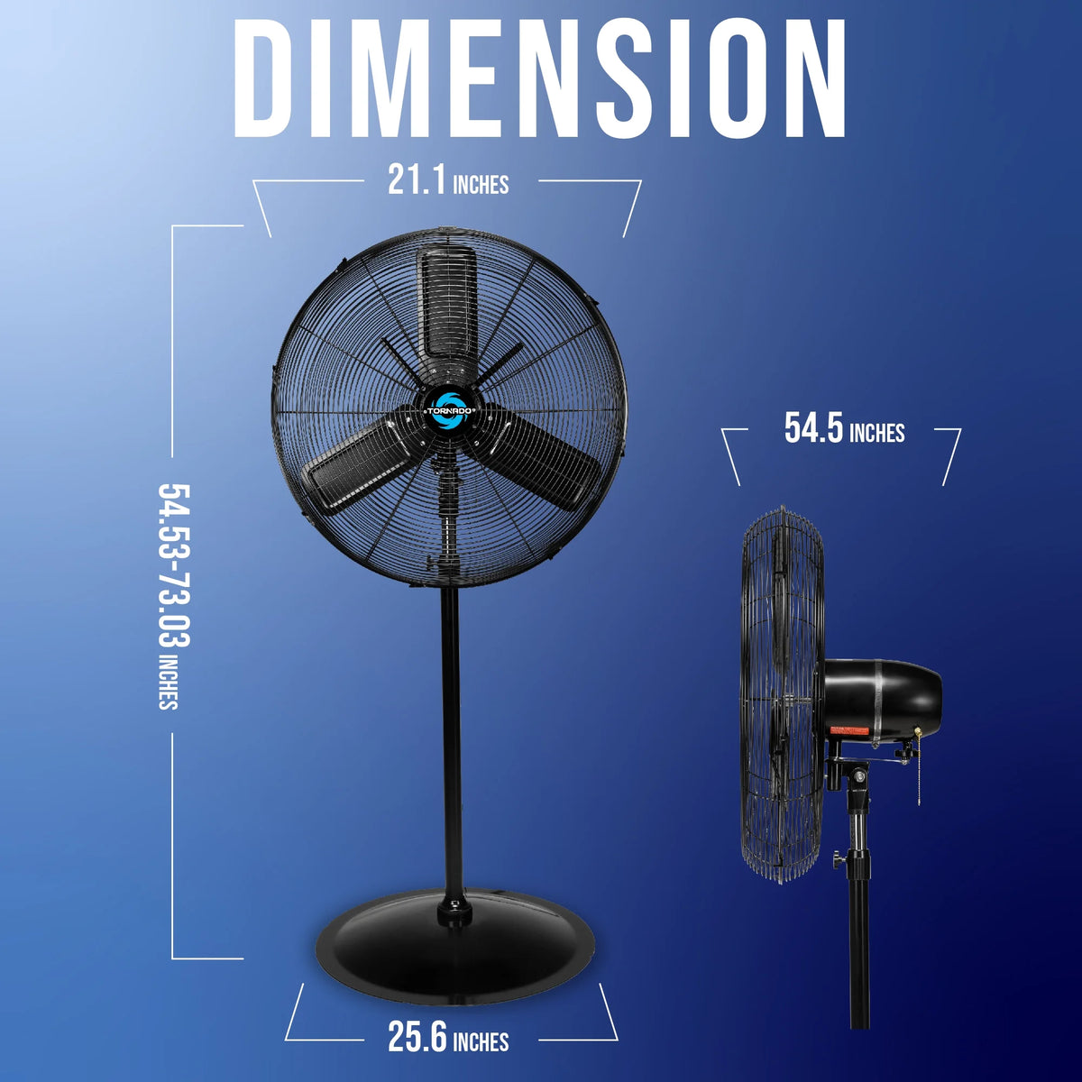 Tornado - 20 Inch High Velocity Metal Oscillating Pedestal Fan - Commercial, Industrial Use Water-Resistant
