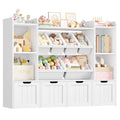 Hiphuta 3 Tier Kids Bookcase with Toy Storage Organizer, Wood Toy Organizer of 6 Boxes & 4 Removable Drawers, White