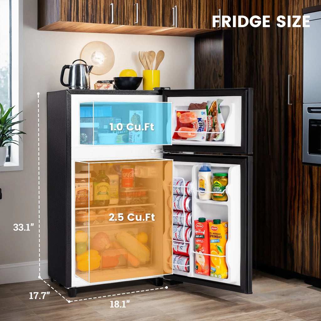 Manastin 3.5 Cu.Ft Mini Fridge with Freezer �C Quiet, Energy-Efficient, and Space-Smart, Black