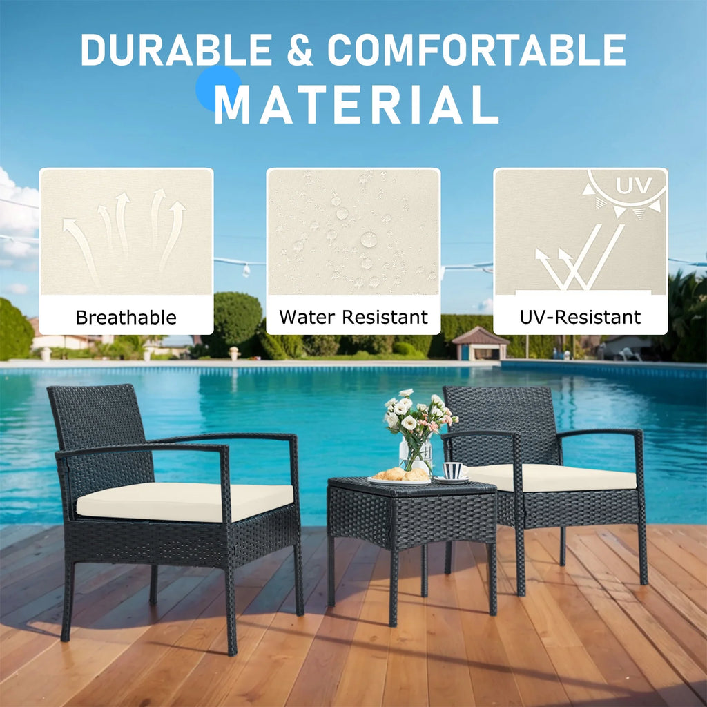Tappio Outdoor Furniture 3 Piece Patio Bistro Furniture Set, Rattan Conversation Chairs Set with Side Table and Cushions, Patio Furniture Sets for Balcony Garden Porch, Red