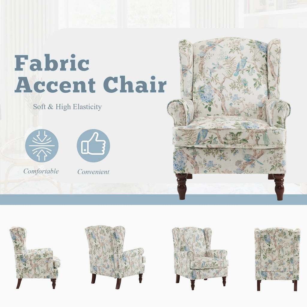 EROMMY Upholstered Accent Chair, Floral Print Fabric Armchair