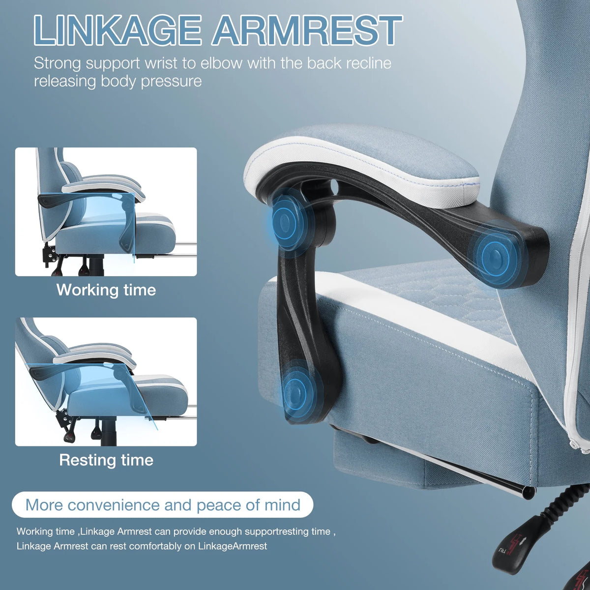 Hoffree Gaming Chair with Massage Fabric Office Chair with footrest for Adults, Ergonomic Gamer Chair with Headrest and Lumbar Support for Office Gaming, 440 LBS
