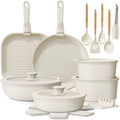 Astercook 22 Piece Ceramic Pots and Pans Set Non Stick,  Cookware Set with Detachable Handles, Oven Safe, Induction Ready, Stackable RV Kitchen Cooking Set, Cream White
