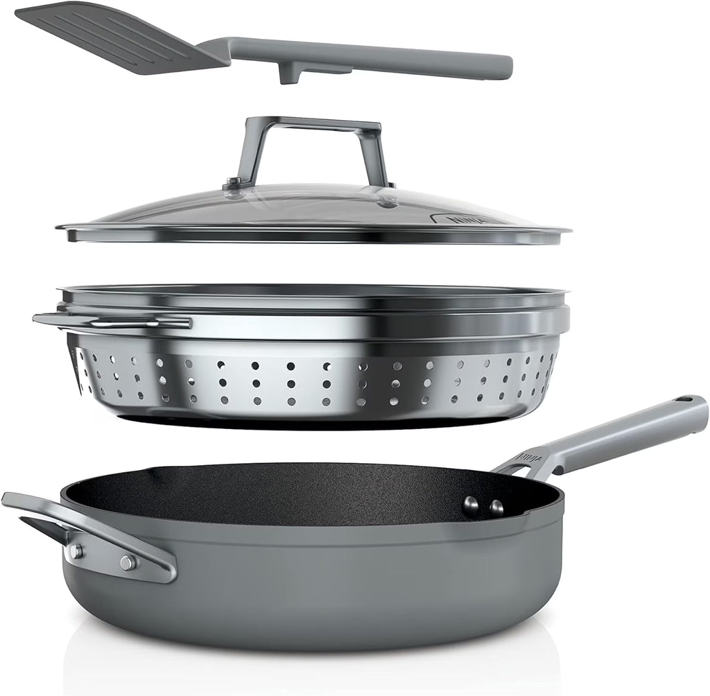 Ninja NeverStick PossiblePan, Premium Set with 4-Quart Capacity Pan, Steamer/Strainer Basket, Glass Lid & Integrated Spatula