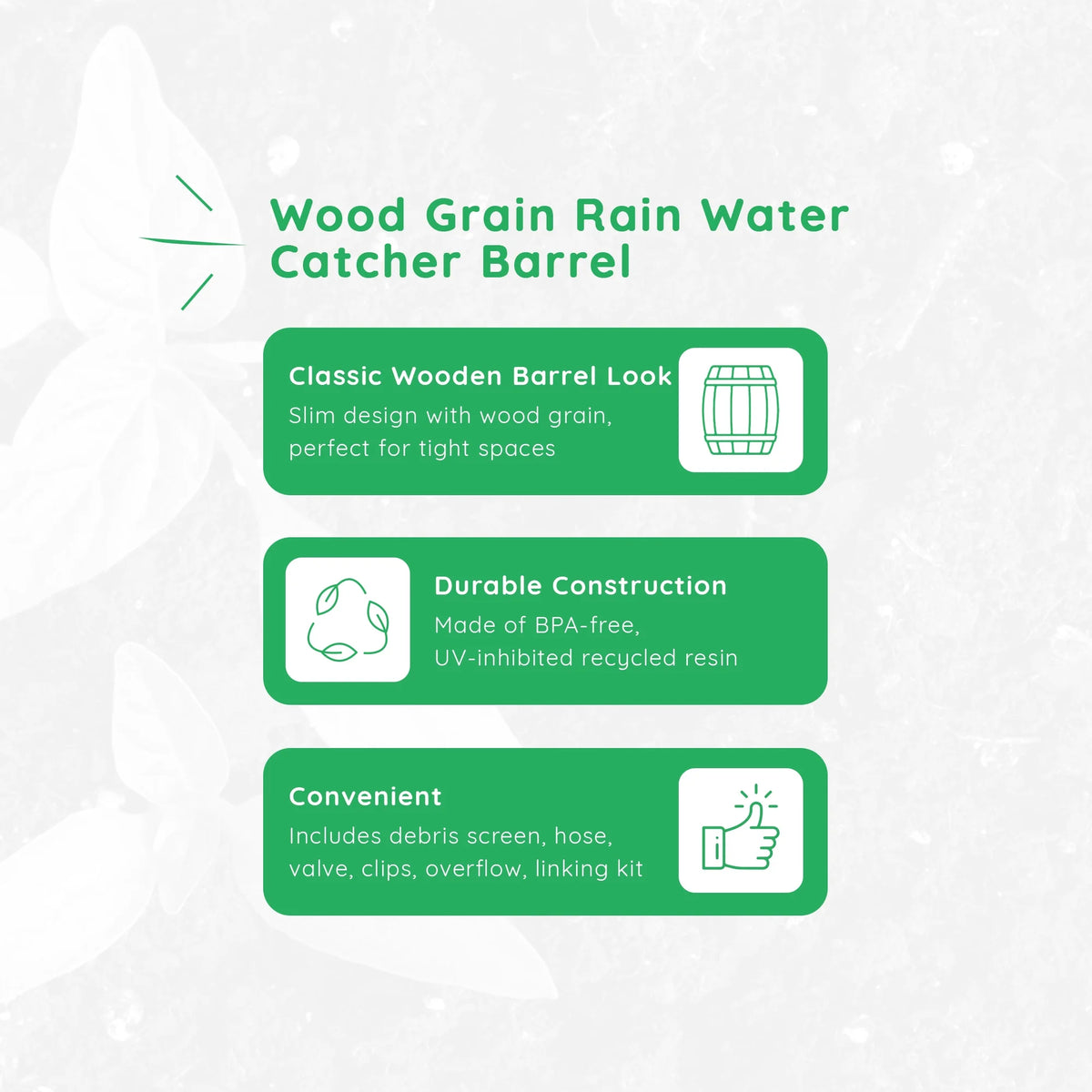 FCMP Outdoor WG4000-GRY Home Outdoor Wood Grain Rain Water Catcher Barrel
