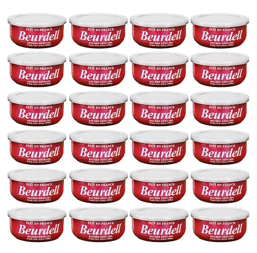 Beurdell Canned French Butter �M?100% Natural Salted Pasteurized Real Butter | Long Shelf Life Emergency Survival Food | Great for Cooking, Baking, RV & Camping | Pull Top Lid | Pack of 24 | France