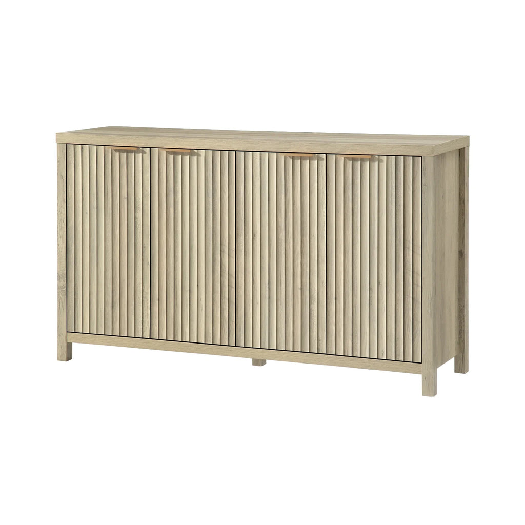 OAKHAM Fluted Sideboard Buffet Cabinet with 4 Doors, Storage Credenza with Adjustable Shelves, Modern Accent Cabinet Console, Sunwashed Ash Oak