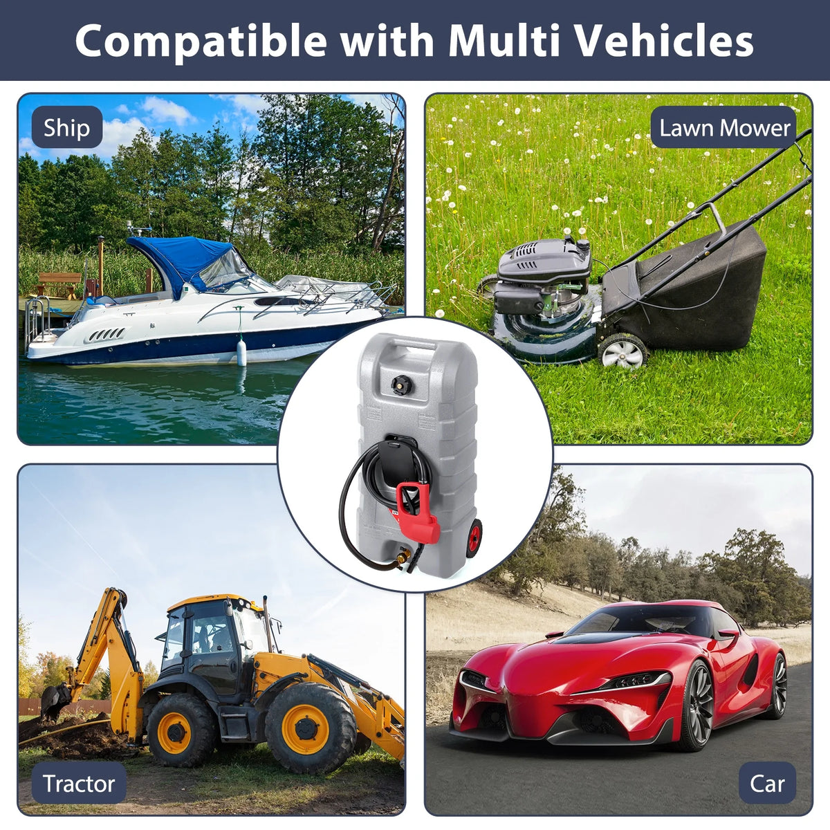 15 Gallon Fuel Caddy, Portable Gas Fuel Tank Container with LE Fluid Transfer Siphon Pump and 10ft. Delivery Hose, Diesel Storage Can On-Wheels for Cars, Lawn Mowers, ATVs, Boats, Gray