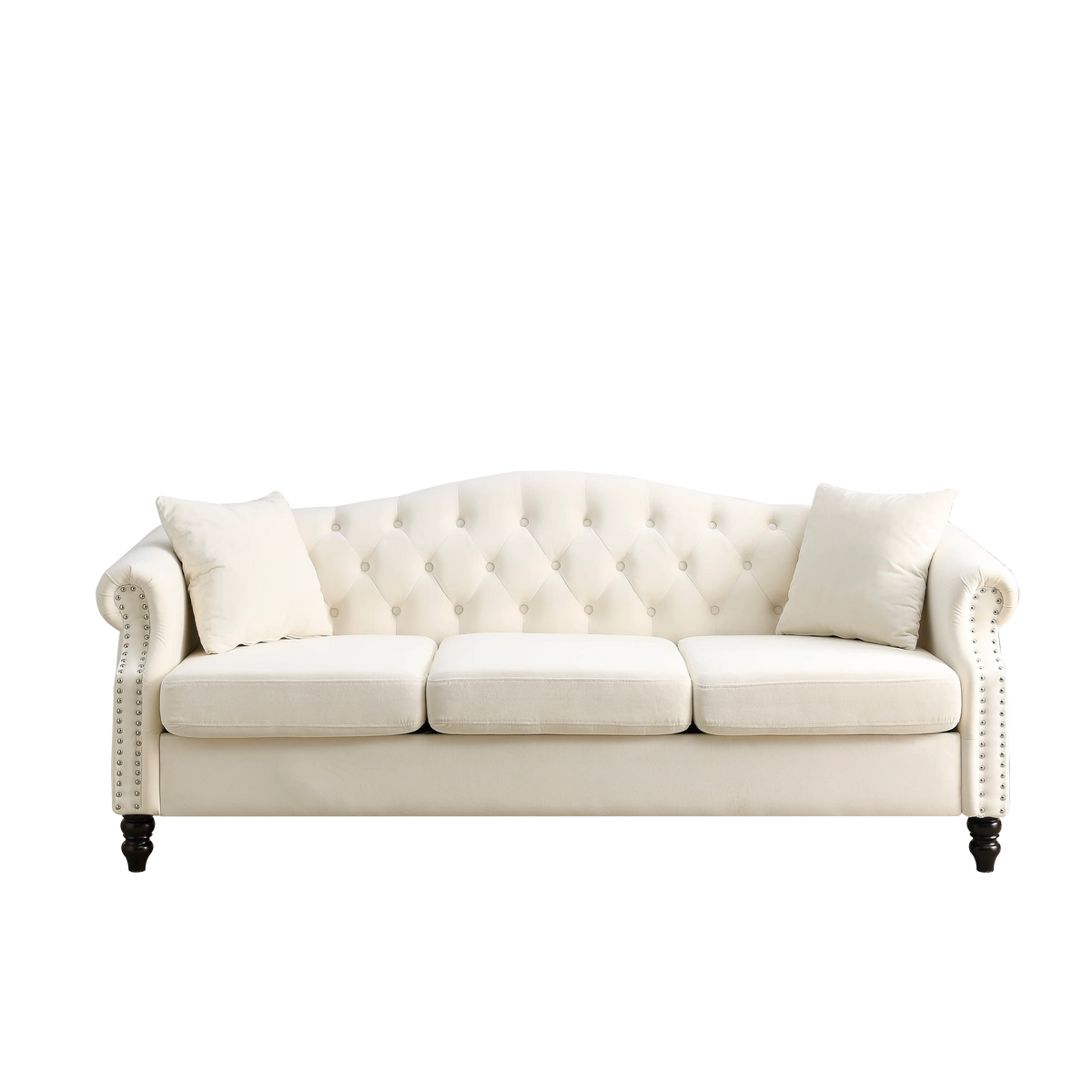 Chesterfield Upholstered Velvet Sofa, 3 Seater Button Tufted Couch with Nailhead Arms for Living Room Bedroom Office Apartment