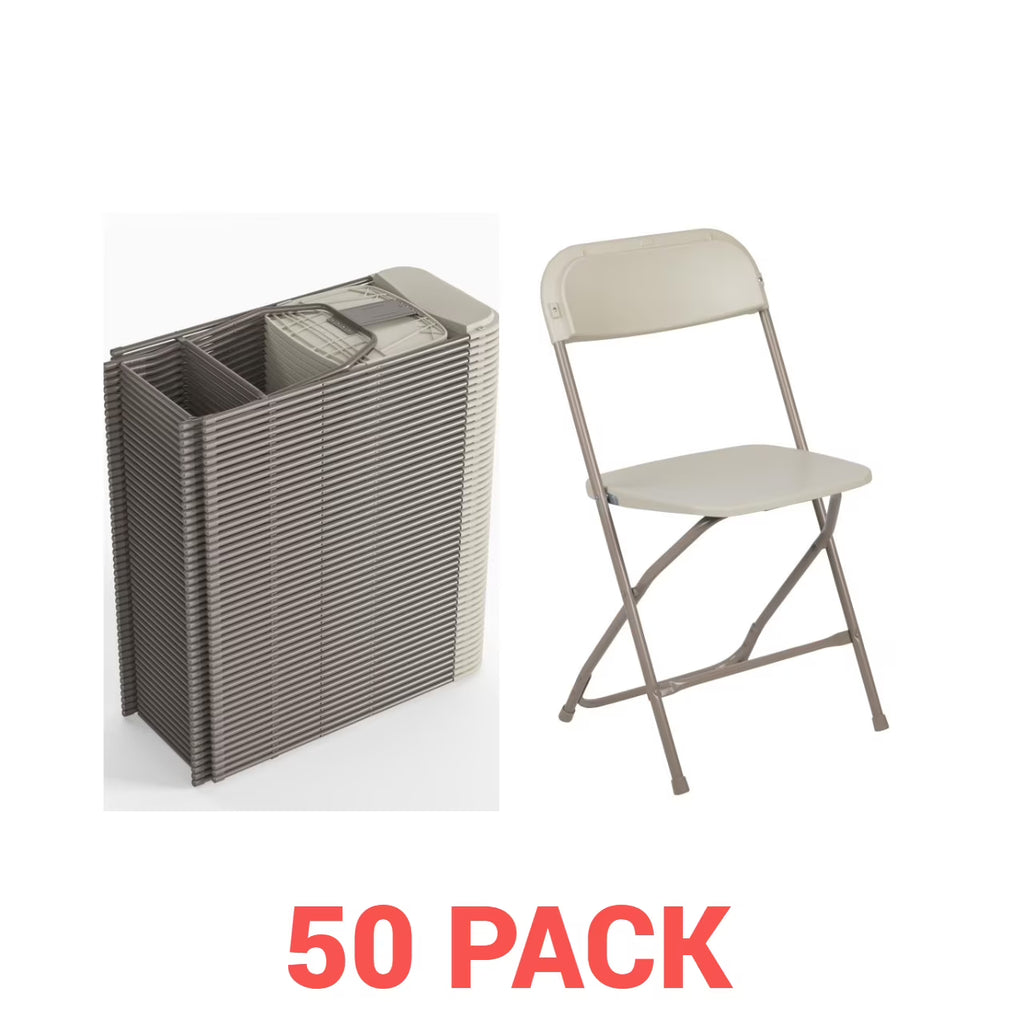 (50 PACK) 650 Lbs Weight Capacity Commercial Quality Beige Stackable Plastic Folding Chair - Heavy Duty Plastic Folding Chairs