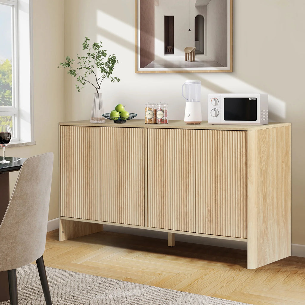 Wirrytor Sideboard Storage Cabinet with Doors and Shelves, Buffet Cabinet with Storage, Credenza Storage Cabinet for Kitchen, Wooden Fluted Cabinet, Under TV Cabinet with Storage - Black