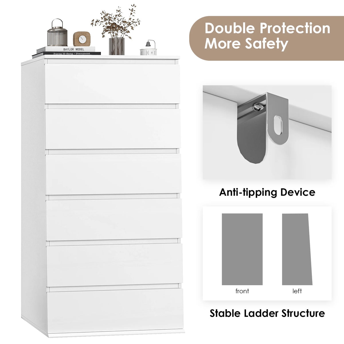 Homfa 5 Drawer White Dresser, Modern Storage Cabinet for Bedroom,Tall Chest of Drawers for Living Room