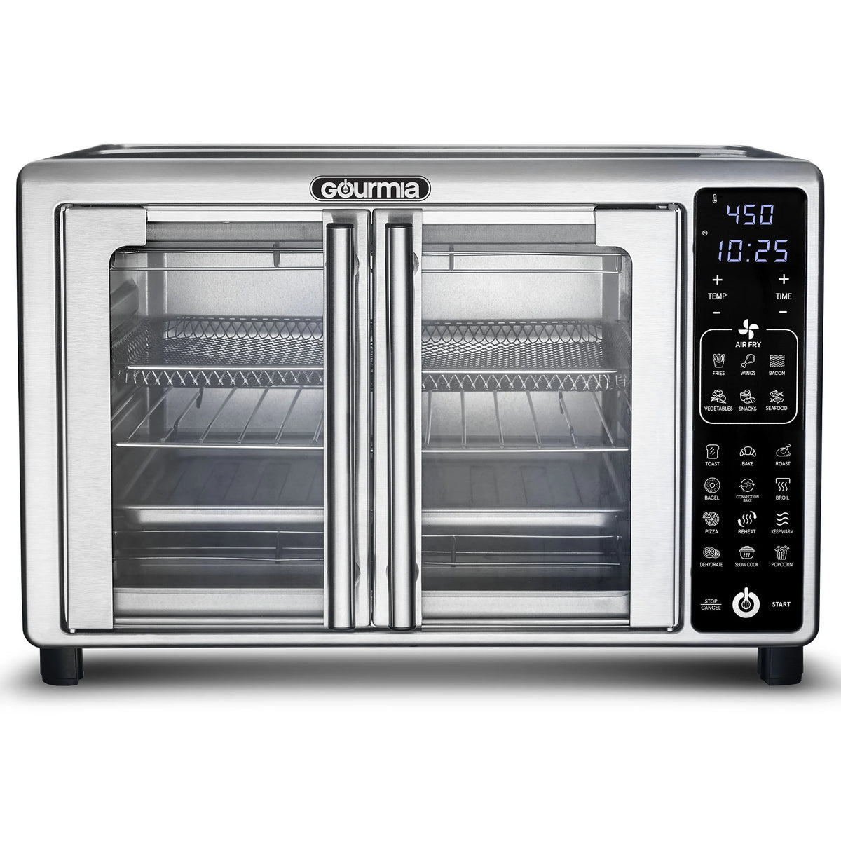 Gourmia French Door 6-Slice Digital Toaster Oven Air Fryer, 19 One-Touch Presets, 24L, Stainless Steel