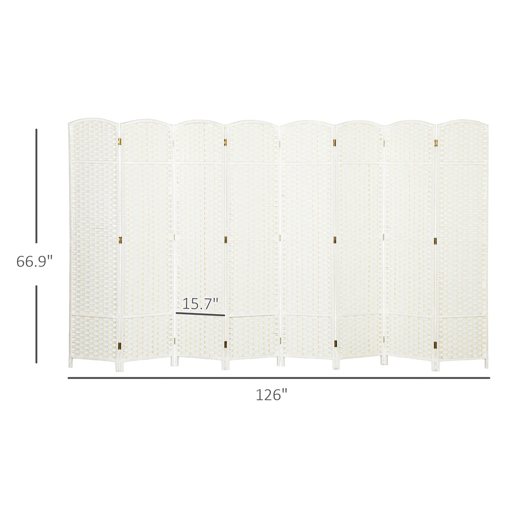 HOMCOM Room Divider, 8 Panel Folding Privacy Screen, 5.6' Tall Freestanding Partition for Home Office, Bedroom, White