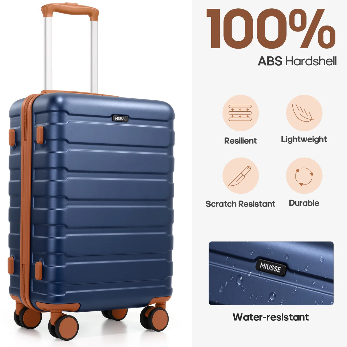 MIUSSE Carry on Luggage Set 3 Piece Hard Shell Luggage Sets with Spinner Wheels TSA Lock Carry on with Backpack Set