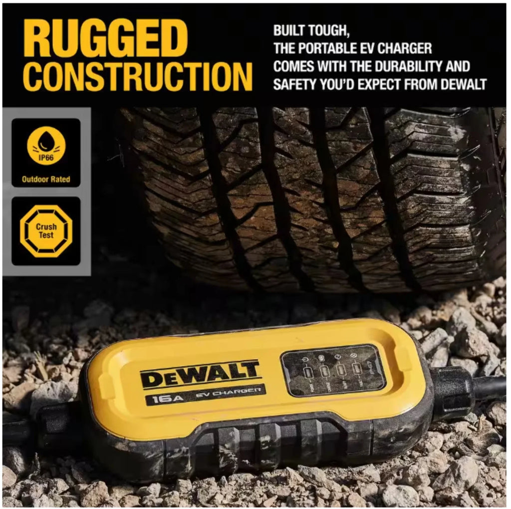 DEWALT Level-2 Portable Electric Vehicle EV Charger up to 16 Amps, 120-240-Volt AC 3.8 KW, 25 Ft. Cable, Weatherproof