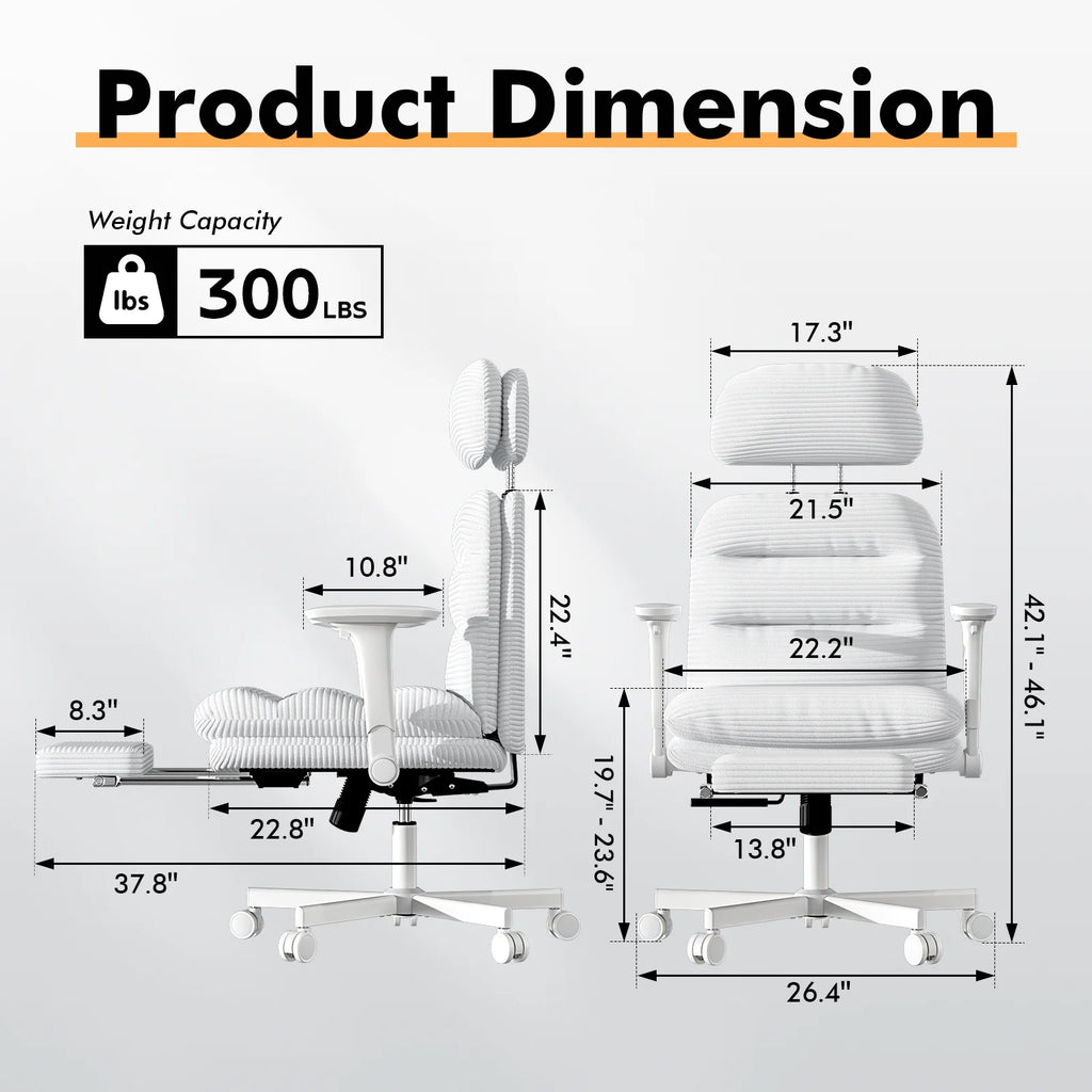 Solfway Criss Cross Chair with Wheels & Flip-up Arms, Executive Office Chair with Foot Rest, Swivel Cross Legged Office Chair, White Corduroy Fabric Comfy Computer Desk Chair, Vanity Chair for Home