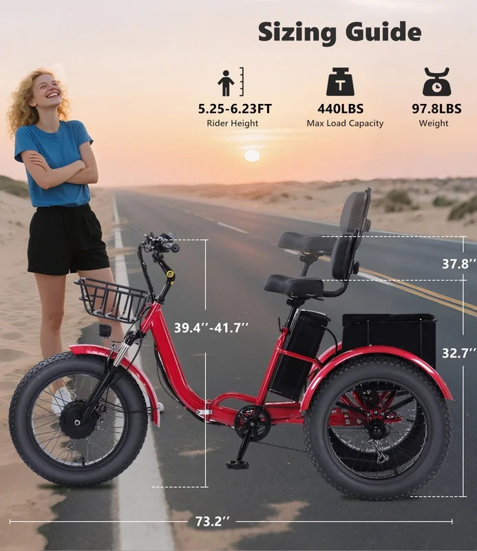 YEBEI Electric Tricycle for Adults Folding E-Trike Motorized Tricycle Electric 3 Wheels Trike Powerful 500W Motor Electric Tricycle 48V15AH Lithium Battery Max 20MPH 20*4.0�� Fat Tire Orange