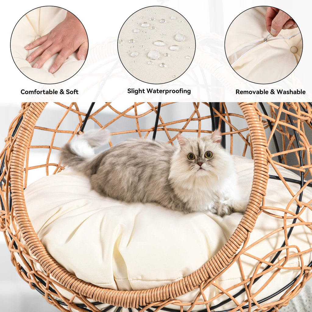 Dextrus Indoor Elevated Cat Bed with Detachable Cushion, Brown Solid