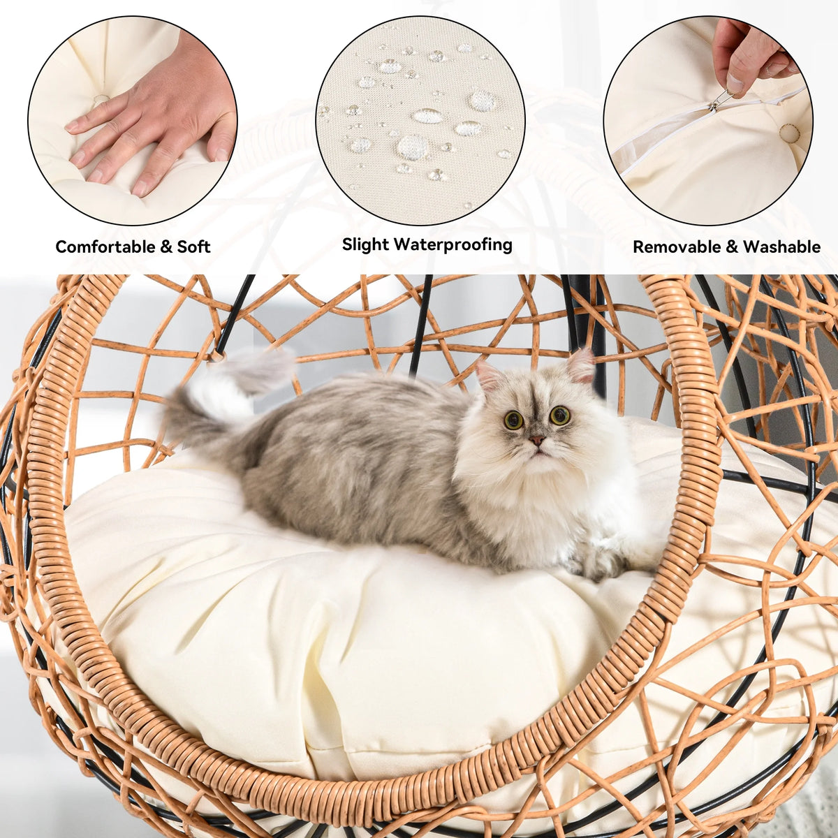Dextrus Indoor Elevated Cat Bed with Detachable Cushion, Brown Solid