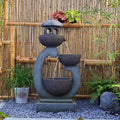 Water Fountain Tranquil Zen Pagoda Waterfalls Fountains Bowl with LED Lights for Patio Yard Porch Pool Decor