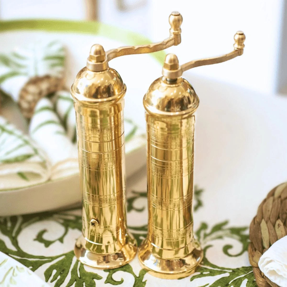 Alexander Home Greek Pepper Mill, 8 Inch Tall, Manual Grinder, Brass