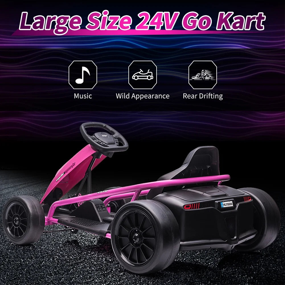 Kojooin Go Kart for Kids,24V Battery 300WX2 Motors Pedal On Foot Go Cart,8MPH High Speed Drifting Car with Slow Start Function,Rose red