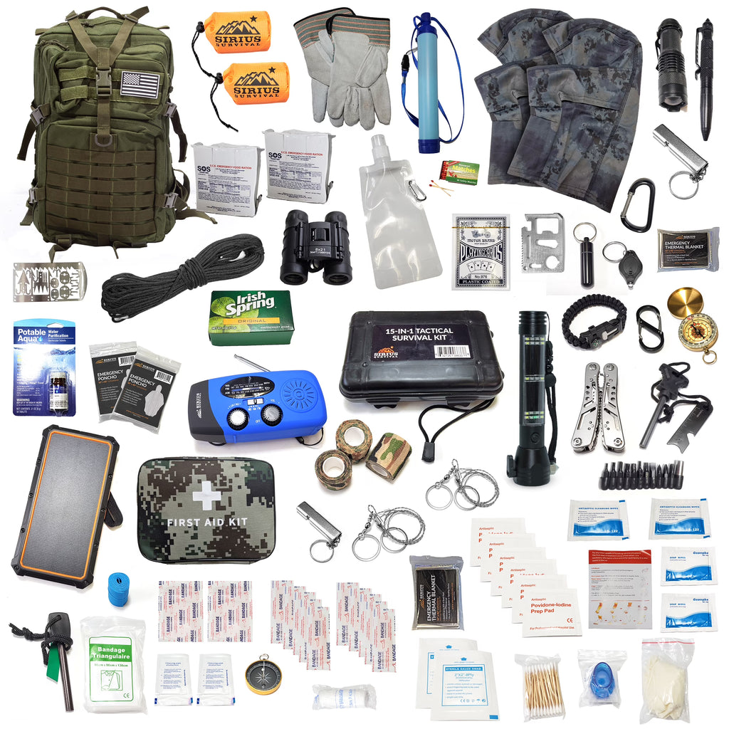 Pre-Packed Emergency Survival Kit/Bug Out Bag for 2 - Over 175 Total Pieces of Disaster Preparedness Supplies for Hurricanes, Floods, Earth Quakes & Other Disasters, Black