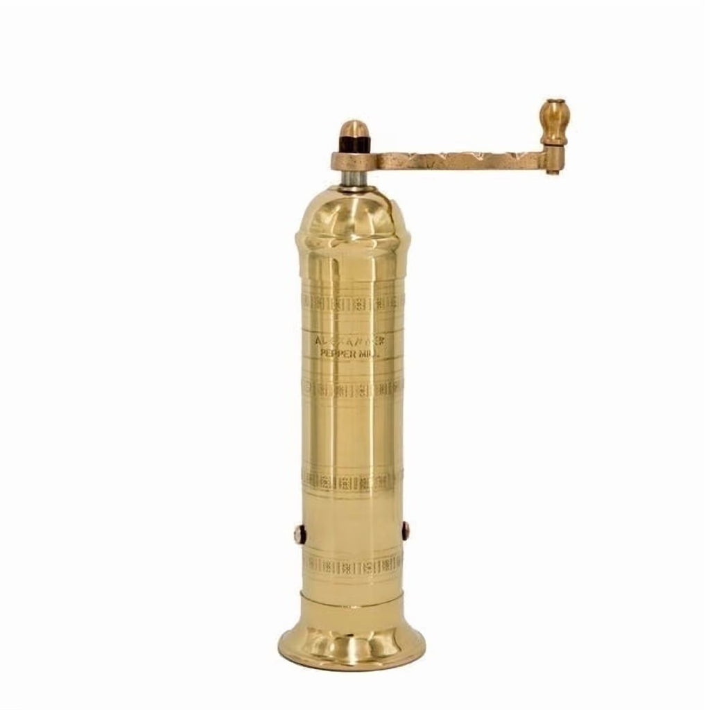 Alexander Home Greek Pepper Mill, 8 Inch Tall, Manual Grinder, Brass