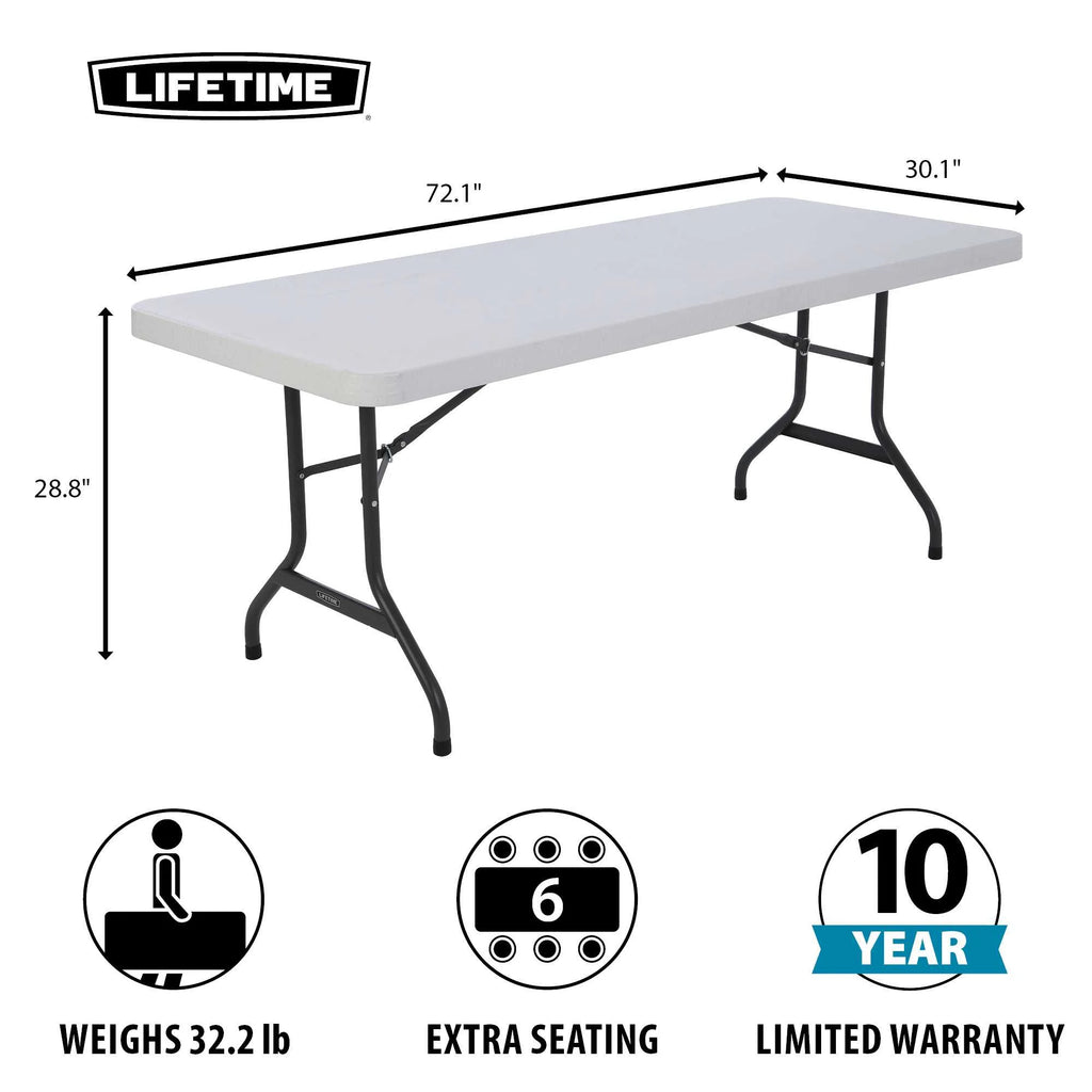 Lifetime 6' Commercial Grade High-Quality Folding Table, White