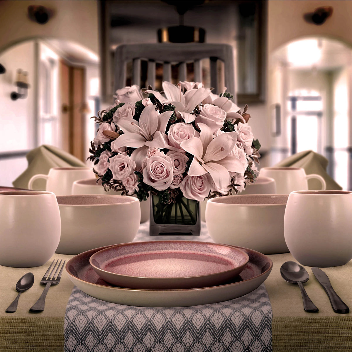 Elama Mocha Mauve 16 Piece Stoneware Dinnerware Set in Purple