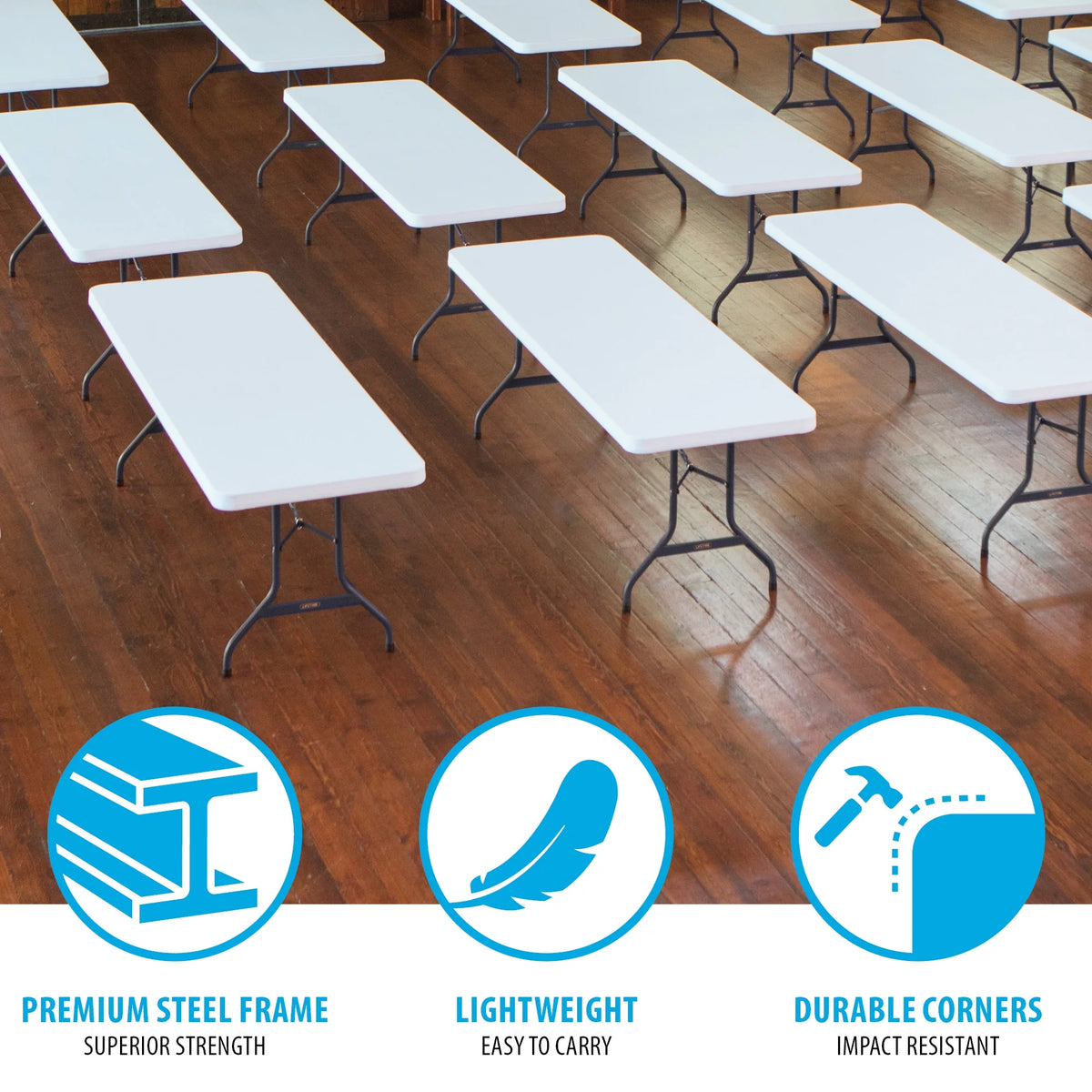 Lifetime Combo Set of (4) 8-Foot Rectangle Folding Tables & (32) Chairs, Indoor/Outdoor Use, White (80147)