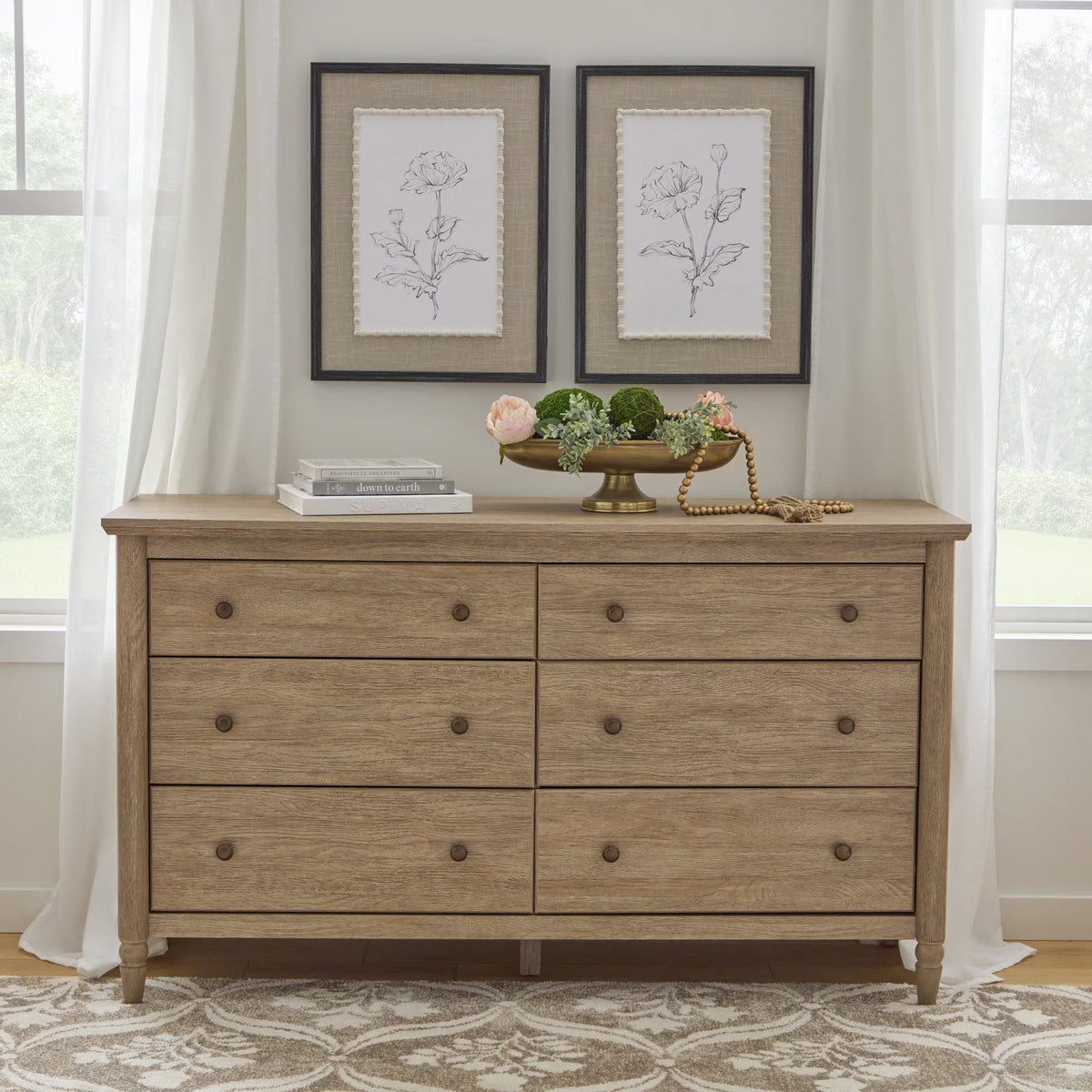 My Texas House Monroe 6-Drawer Dresser, Brushed Oak Finish