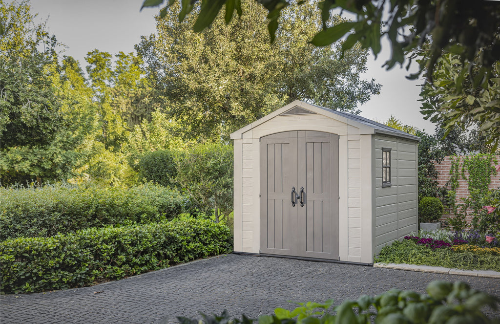 Keter Factor 8 x 11 Foot All Weather Resin Outdoor Storage Shed, Taupe