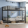Miniyam Full over Full Metal Bunk Bed Frame with Dual Guardrails and Ladders, Heavy-Duty Quiet Design, Black