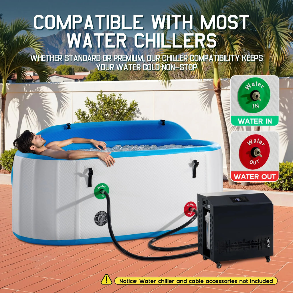Jocisland Inflatable Cold Plunge Tub for Athletes, Ice Bath Tub with Insulated Lid Non-Slip Mat, Water Chiller Compatible, Portable for Outdoor & Indoor Recovery, 150 Gal, 59"L x 32"W x 28"H