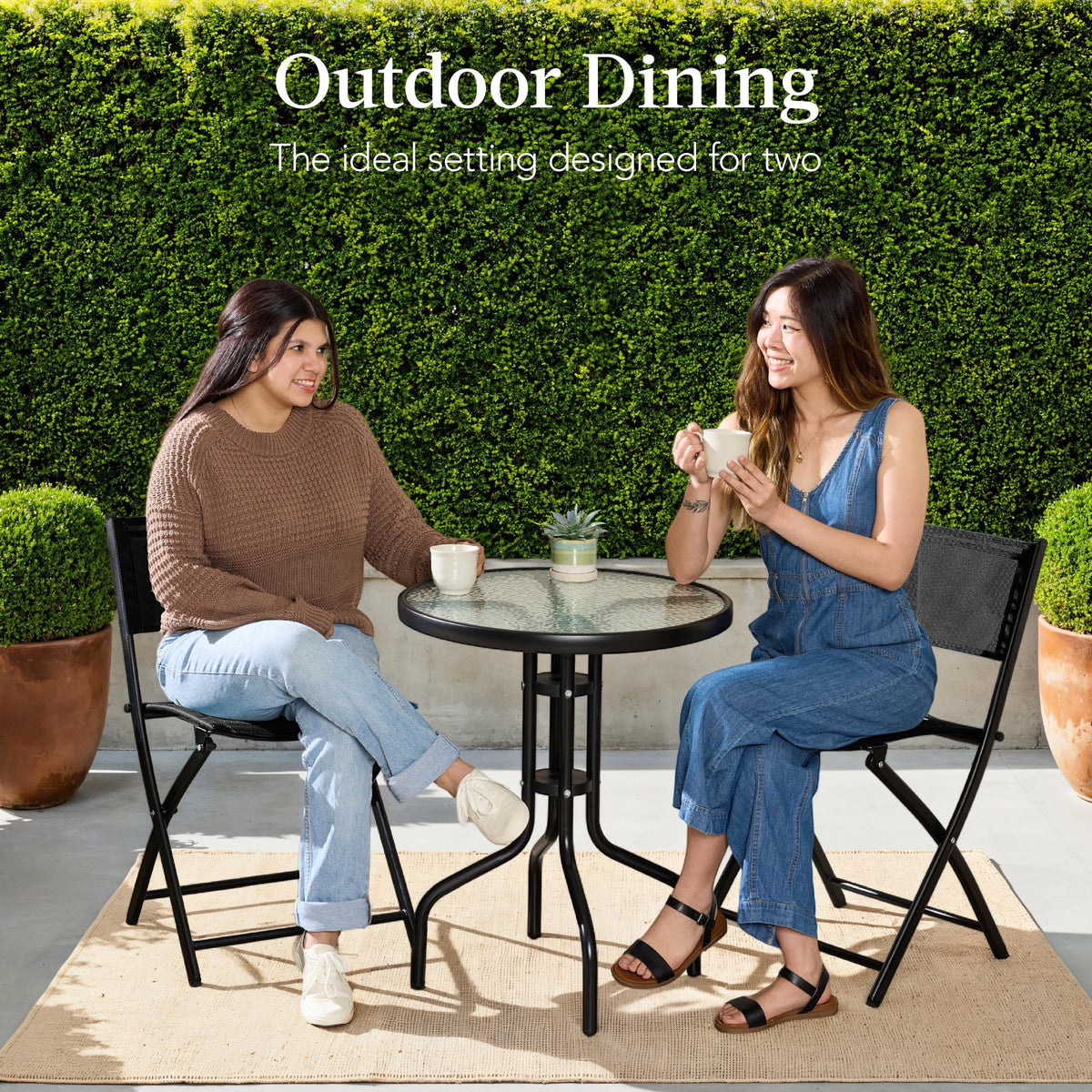 Best Choice Products 3-Piece Patio Bistro Dining Furniture Set w/ Glass Tabletop, Folding Chairs - Gray