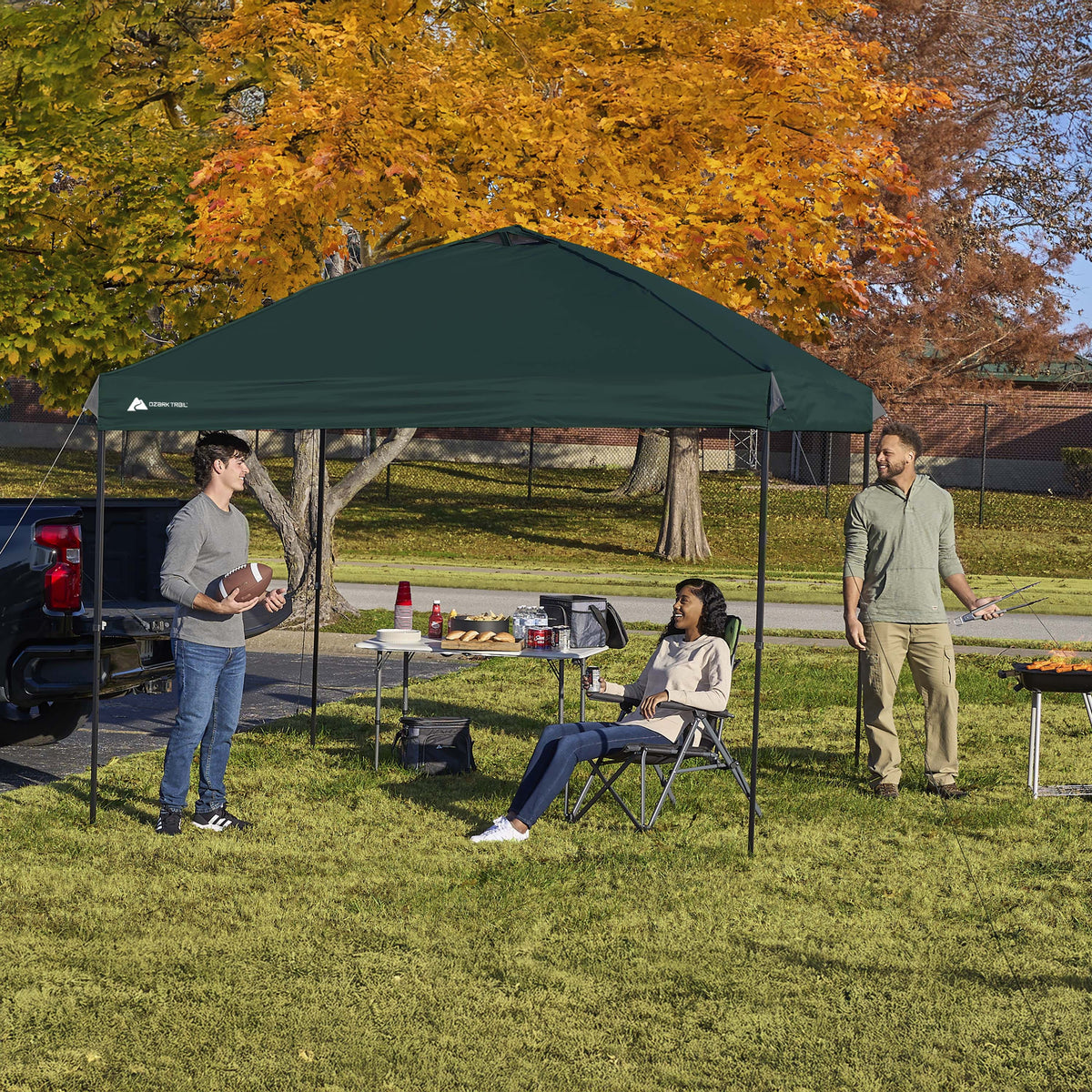 Ozark Trail 10x10 Instant Pop Up Canopy Tent with Simple Push Setup – Straight Leg Pop-Up Tent for Tailgating, Camping & Events, White