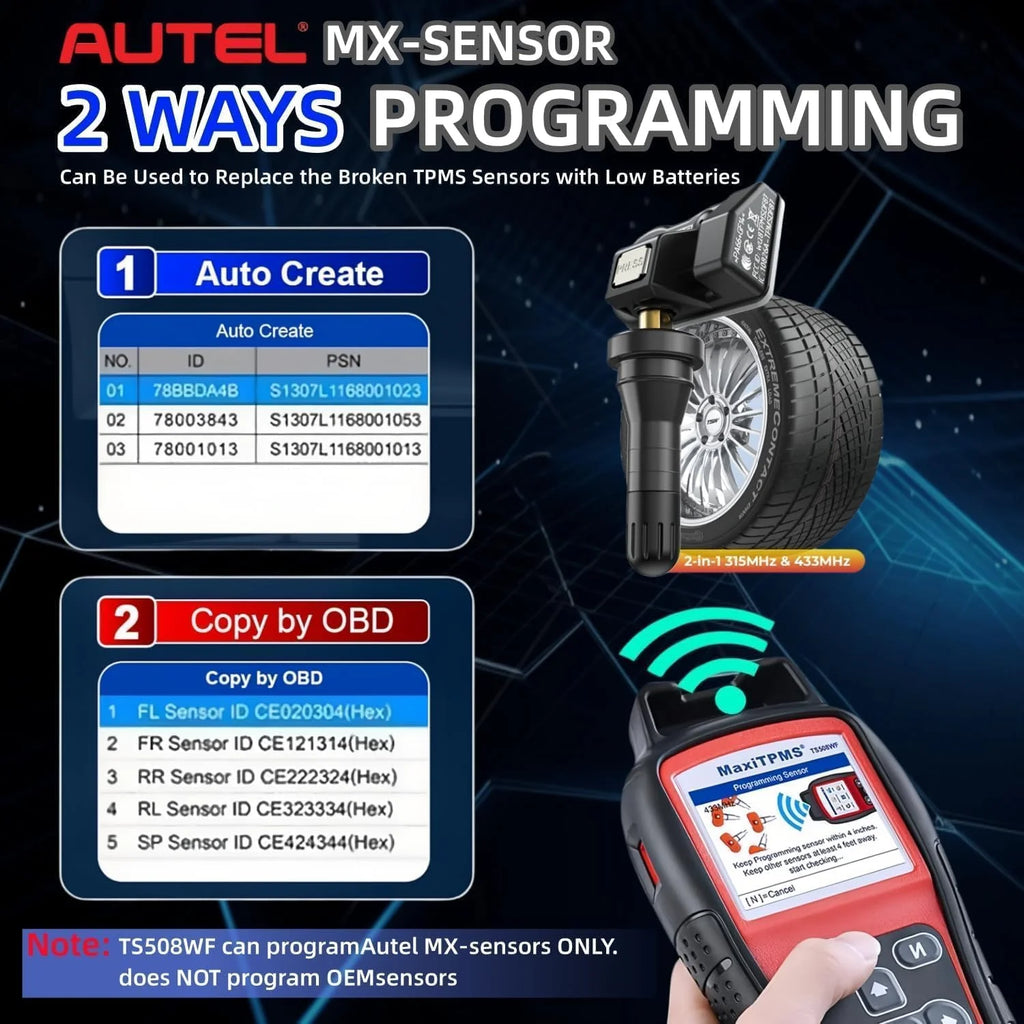 Autel MaxiTPMS TS508WF TPMS Relearn Tool Upgrade of TS508 TS408 TPMS Tool Activate/Relearn All Sensors Program Autel Sensors TPMS Reset/Diagnosis Read/Clear TPMS Code Free Lifetime Update
